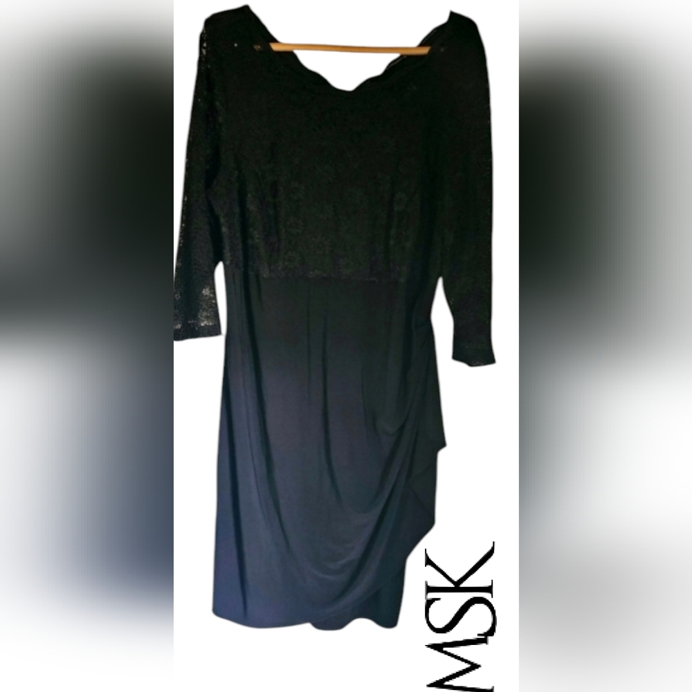 MSK Women Classy V- Neck Floral Lace 3/4 Sleeve Cocktail Holiday Party Dress, 20